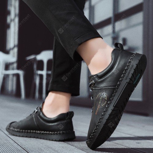 Hand Stitching Large Size Men's Casual Leather Shoes